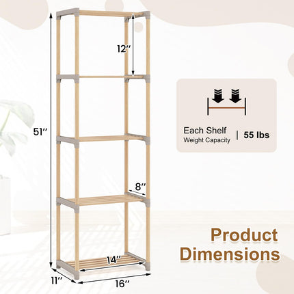 Dreamade 5-Tier Bookshelf | Pine Wood Bookcase with Freestanding Storage Organizer