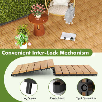 Dreamade 30 PCS Acacia Wood Interlocking Patio Deck Tiles