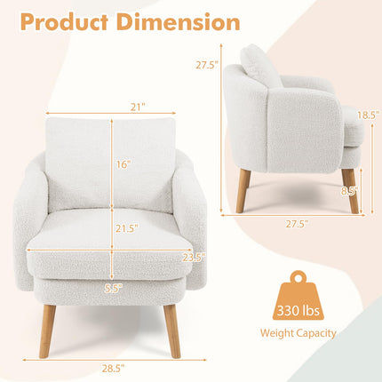 Dreamade Sherpa Accent Chair, Modern Upholstered Single Sofa Chair with Back Pillow & Solid Rubber Wood Legs