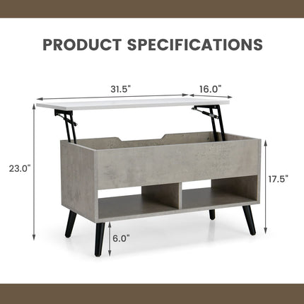 Dreamade Lift Top Coffee Table, Modern Cocktail Table w/Hidden Compartment & 2 Open Shelves