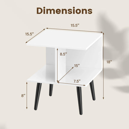 Dreamade Mid Century Modern 2-Tier End Table with 2 Storage Compartments (1/2)