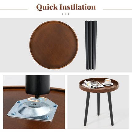 Dreamade Mid Century Modern Side Table with Wooden Tray and Bamboo Legs