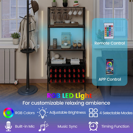Dreamade Wine Rack Freestanding Floor Wine Bar Cabinet w/Power Outlet & RGB Light