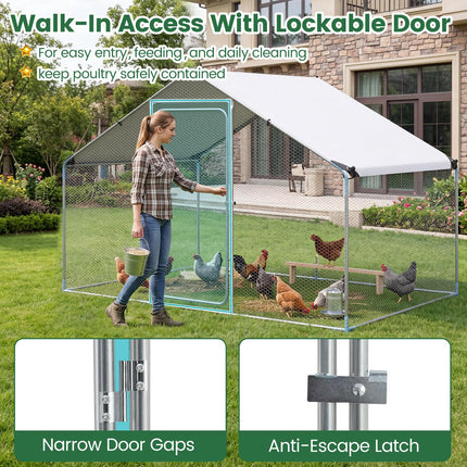 Dreamade 9.8 x 6.7 x 6.6 FT Large Metal Chicken Coop with Waterproof Cover
