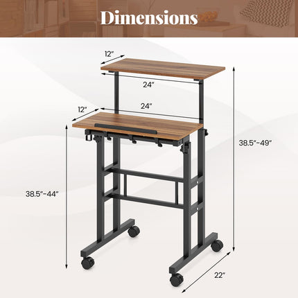 Dreamade Mobile Stand up Desk, Height Adjustable, 24"D x 22"W x 49"H