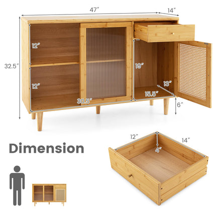Dreamade Sideboard, Bamboo Buffet Cabinet with Storage