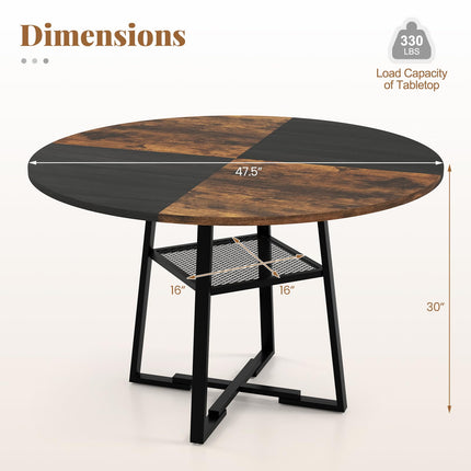 Dreamade Round Dining Table for 4-6 | 47.5" Circle Kitchen Table with Storage Shelf