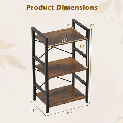 Dreamade 3-Tier Bookshelf Narrow Freestanding Display Shelf with Metal Frame & Wooden Storage Racks