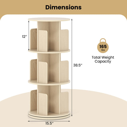 Dreamade 3-Tier Rotating Bookshelf 360° Display Rack w/Dividers & Anti-Falling Baffles