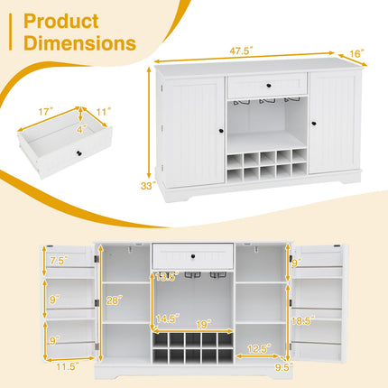 Dreamade 47.2" Sideboard Buffet Cabinet with Drawer & Wine Rack