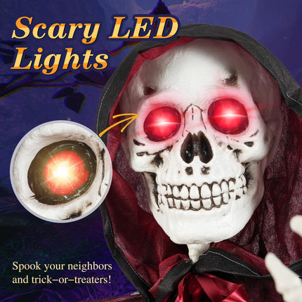 Dreamade 8 Ft Halloween Animatronics, Sound & Touch Activated Grim Reaper with Sickle, Glowing LED Eyes & Scary Voices
