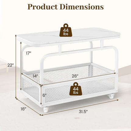 Dreamade Rolling Side Table | 2-Tier End Table with Mesh Storage Basket (1/2)