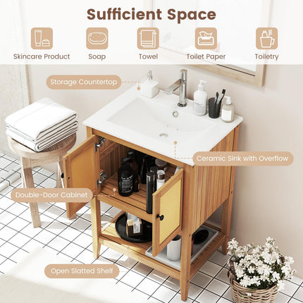 Dreamade Bathroom Vanity with Sink Solid Acacia Wood Modern Vanity Sink Cabinet