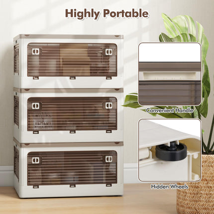Dreamade Storage Bins with Lids and Hidden Wheels, 3/6 Pack Stackable Collapsible Storage Boxes with 5 Opening Doors