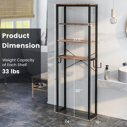 Dreamade Over The Toilet Storage Rack, 4-Tier Wooden Bathroom Space Saver w/Metal Frame & 2 Hooks