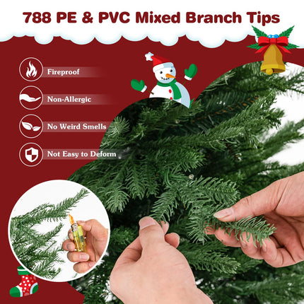 Dreamade 6ft Pre-Lit Artificial Christmas Tree, Hinged Xmas Tree with 280 Warm-White LED Lights
