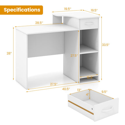 Dreamade Computer Desk with Storage, Modern PC Laptop Table with 5-Position Adjustable Shelf