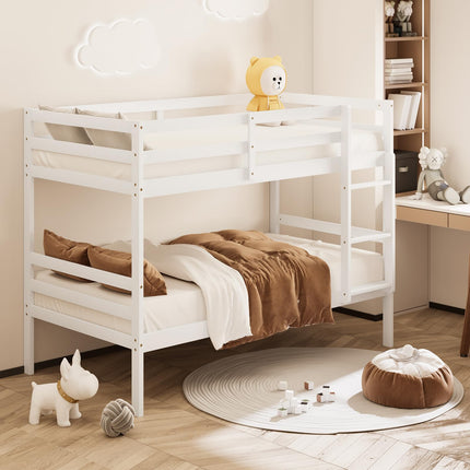 Dreamade Bunk Bed Twin Over Twin White, Solid Wood Bunk Bed