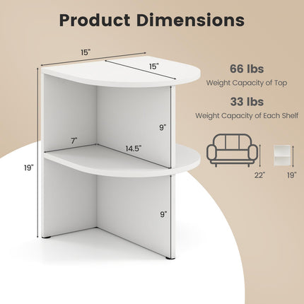 Dreamade Half Round End Table with Open Shelves for Small Space