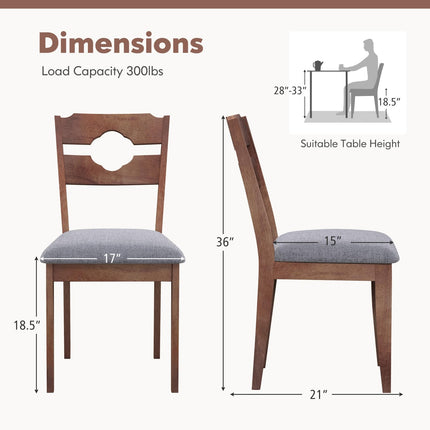 Dreamade Wooden Dining Chairs Set of 2/4, Rubber Wood Dinner Chair w/Hollowed Backrest & Padded Seat