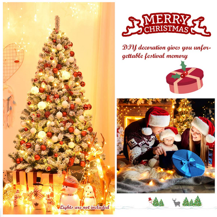Dreamade Snow Flocked Christmas Tree, Artificial Hinged Pine Tree - DreamadeUS