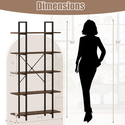 Dreamade 5 Tier Industrial Bookshelf for Living Room Bedroom Study