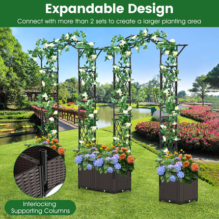 Dreamade 8.2 FT Garden Arch Trellis w/ 2 Self-Watering Planter Boxes