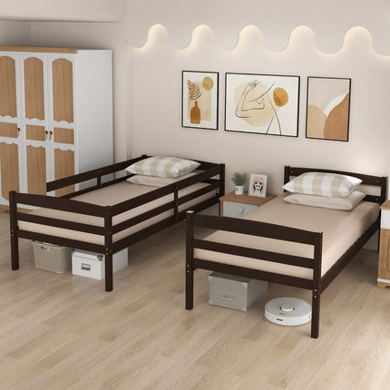 Dreamade Bunk Bed, Solid Wood Detachable Bed Frame with High Guardrails & Integrated Ladder