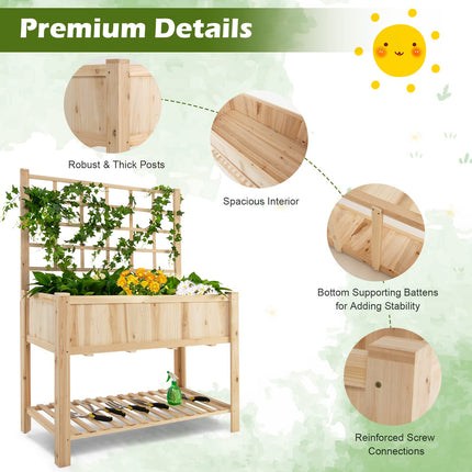 Dreamade Wood Planter with Trellis, Standing Raised Garden Bed