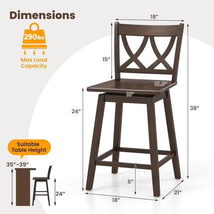 Dreamade 24" Bar Stools Set of 2/4, Swivel Wooden Bar Chairs with Rubber Wood Frame, Dark Grey