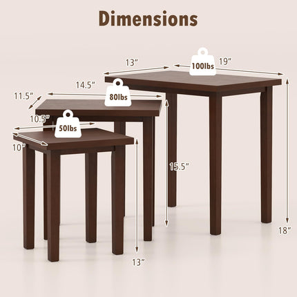 Dreamade Nesting Tables Set of 3, Farmhouse Stacking Side Tables with Rubber Legs