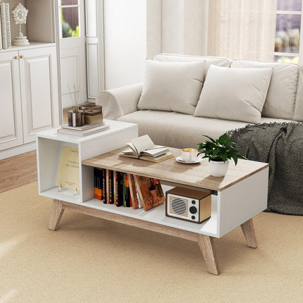 Dreamade 2-Tier Coffee Table with Storage Mid Century Modern Center Table