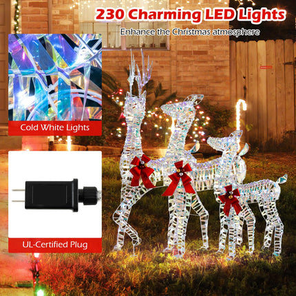 Dreamade 3-Piece Large Lighted Christmas Reindeer Family, Light up Xmas Decorations w/LED Lights & Bows