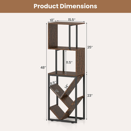 Dreamade 6-Tier Bookshelf | Industrial S-Shaped Geometric Bookcase with Open Display Shelves