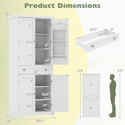 Dreamade 72" Tall Kitchen Pantry Cabinet w/Drawer & Adjustable Shelves