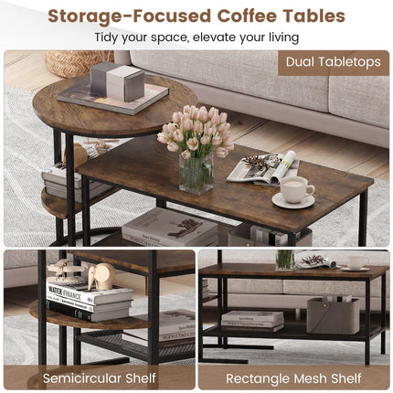 Dreamade Nesting Coffee Table Set of 2 Detachable Rectangular Table