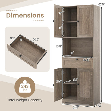 Dreamade 67.5" Tall Floor Storage Cabinet w/4 Doors & 1 Drawer