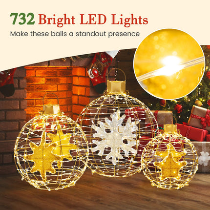 Dreamade 3 PCS Pre-Lit Lantern Balls, Hanging/Standing Christmas Ornaments with 732 Bright LED Lights, Zip Ties & Ground Stakes