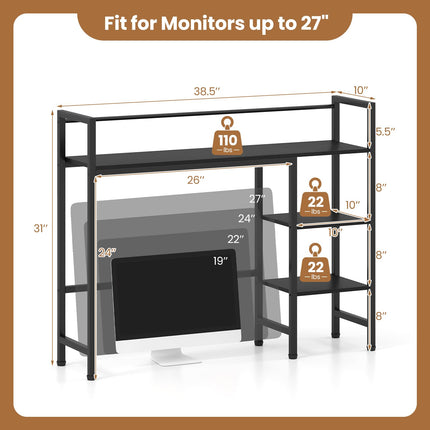 Dreamade 4-Tier Desktop Bookshelf | 38.5" Dorm Desk Hutch for 27" Monitor