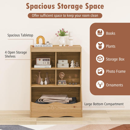 Dreamade Storage Cabinet, Small Bookshelf, Short Bookcase with 4 Open Storage Cube & Bottom Compartment
