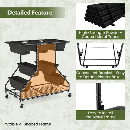 Dreamade Rolling Raised Garden Bed w/ 7 Planter Boxes, Storage Baskets, Drainage Holes