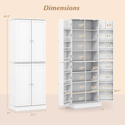 Dreamade Kitchen Pantry Cabinet 65.5" Tall Kitchen Hutch w/8-Tier Storage Cabinet 16-Tier Door Shelves