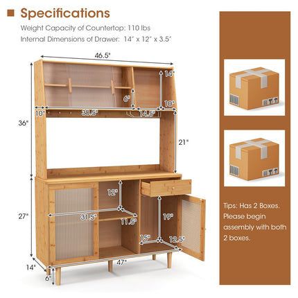 Dreamade Pantry Cabinet 69" Bamboo Hutch Cabinet with Storage
