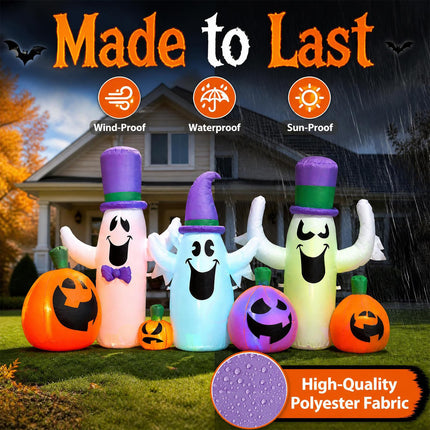 DREAMADE 8 FT Halloween Inflatable, 3 Ghosts & 4 Pumpkins Yard Decoration