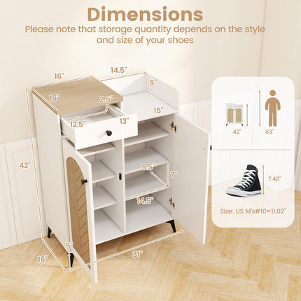 Dreamade Shoe Cabinet with Doors, 6-Tier Shoe Organizer Cabinet with Drawer