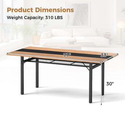 Dreamade 71" Dining Table for 6-8 People with Heavy-Duty Metal Frame Storage Rack