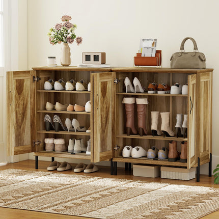 Dreamade 5-Tier Farmhouse Shoe Storage Cabinet with Woven Rattan Doors,