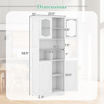 Dreamade 58.5" Tall Storage Cabinet - Pantry Cabinet with Tempered Glass Doors, Adjustable Shelves