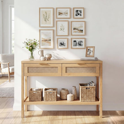 Dreamade 40" Rattan Console Table with Storage for Foyer Hallway Entrance