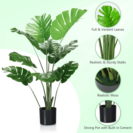 Dreamade Artificial Monstera Deliciosa Plant, 4ft Tall Fake Tropical Palm Tree w/10 Pcs Different Turtle Leaves - DreamadeUS